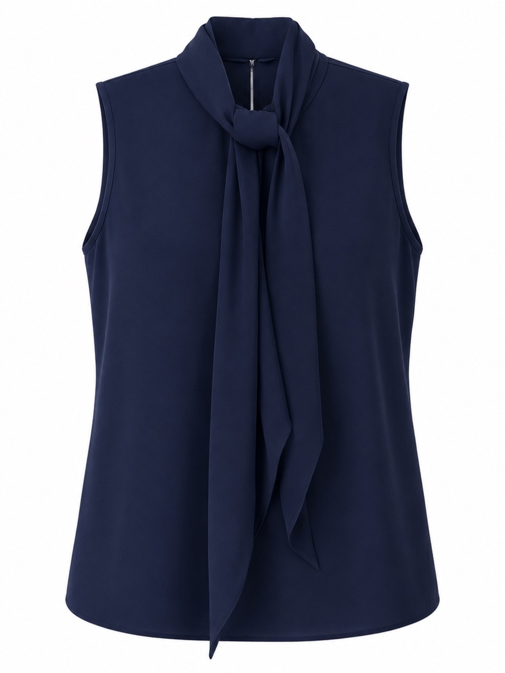 Tory Burch Sleeveless Tie Neck Blouse Top Navy Blue Size 14 Career Chic